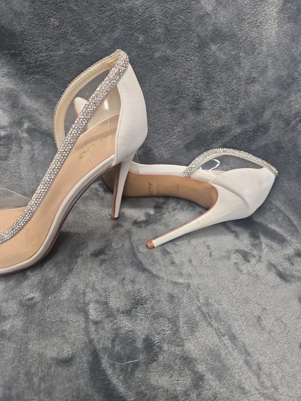 Aldo Fibeth Women's Heeled Pumps  White Pointed Shimmering Rhinestone  Size 8
